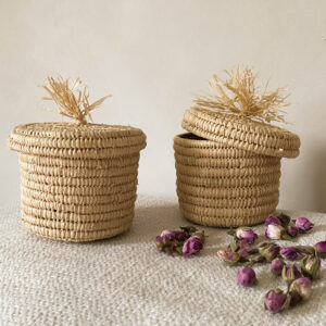 Raffia mandje small met pluim Ø 11 cm